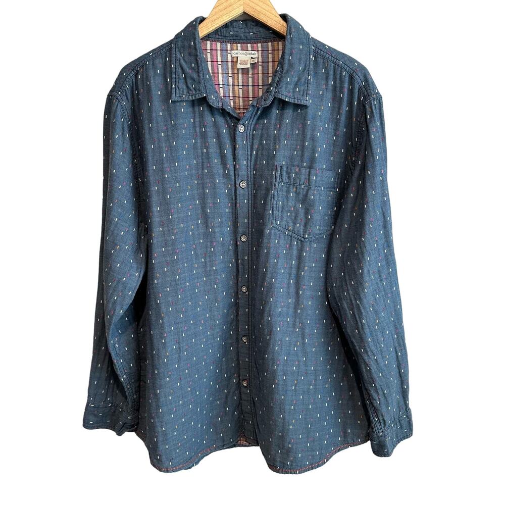 Carbon2cobalt Button Down Confetti Print Long Sle… - image 1